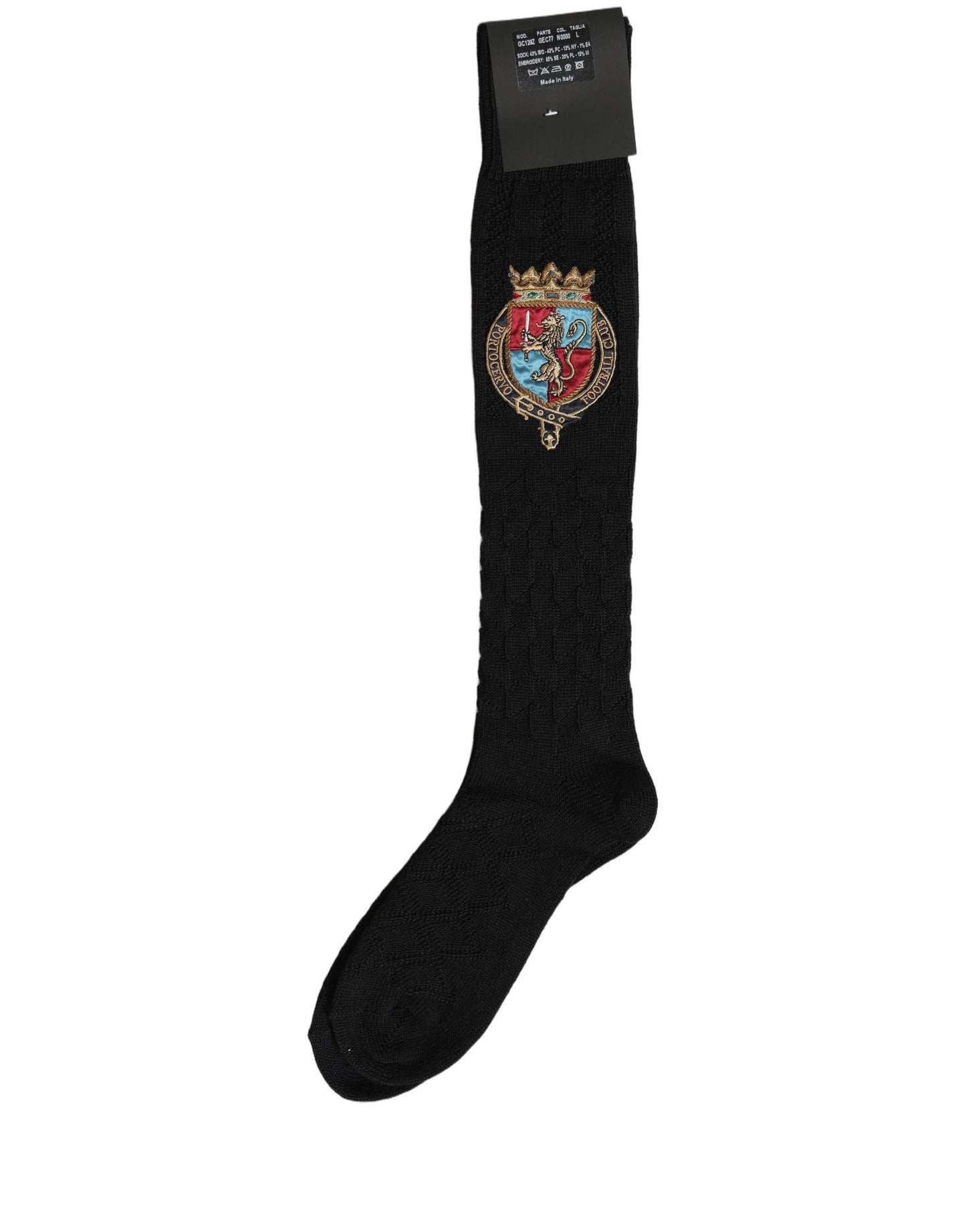 Dolce & Gabbana Men Black Wool Crest Logo Knee High Accessory Socks