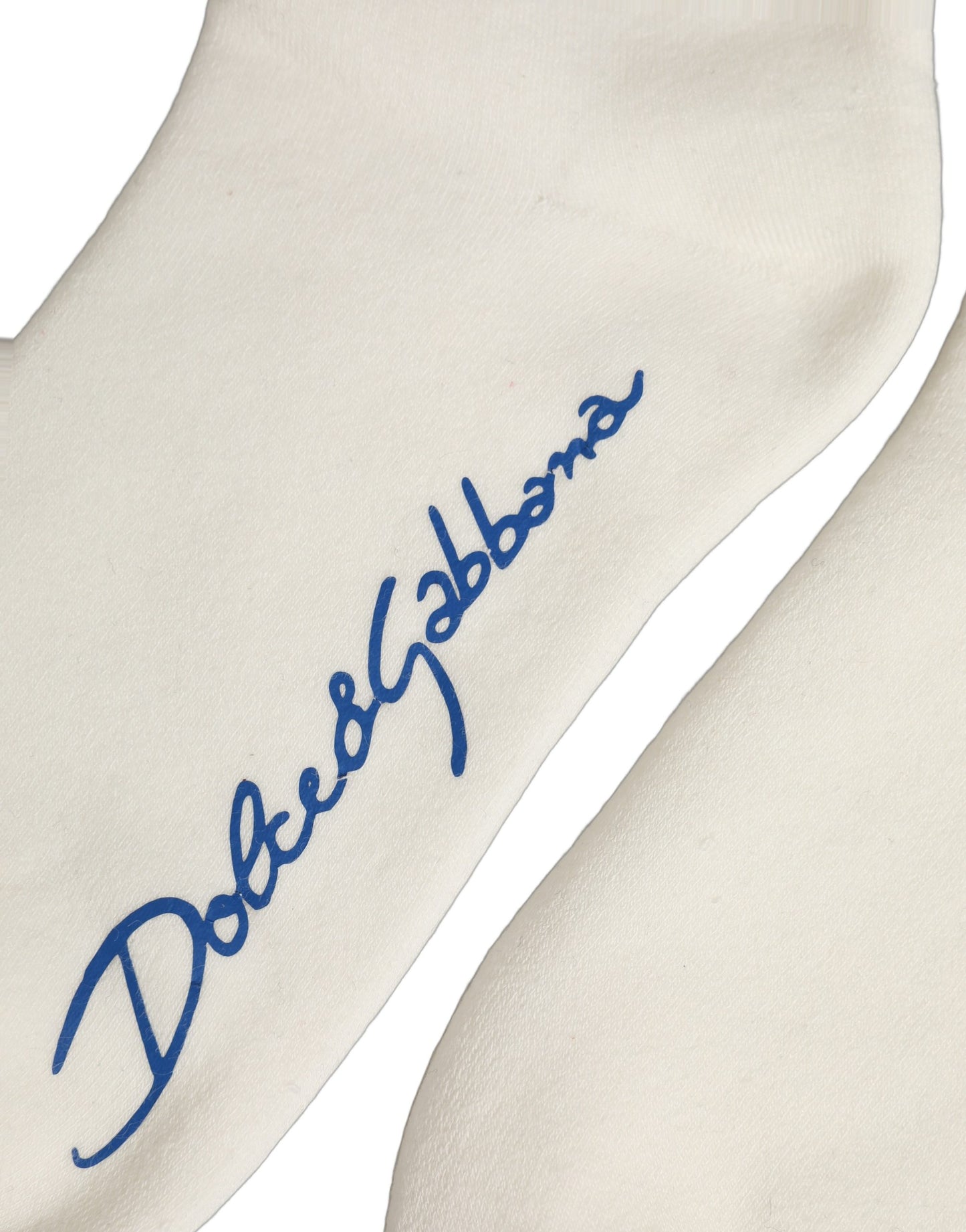 Dolce & Gabbana White Blue Cotton Logo Calf Women Accessory Socks
