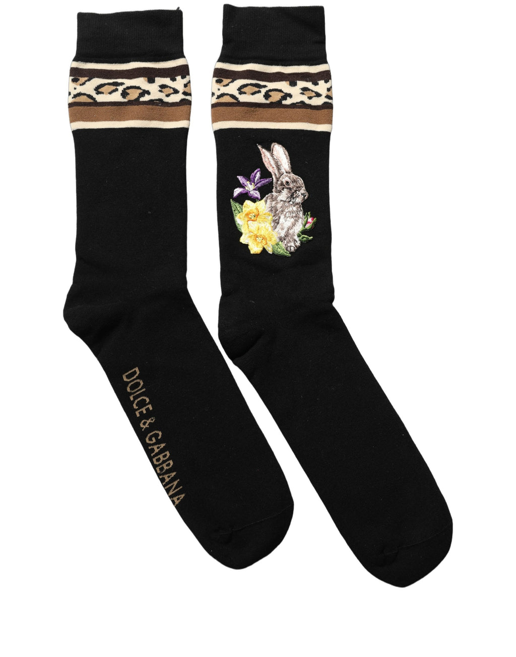 Dolce & Gabbana Black Rabbit Floral Wool Mid Calf Accessory Socks - Eljoys Fashion 