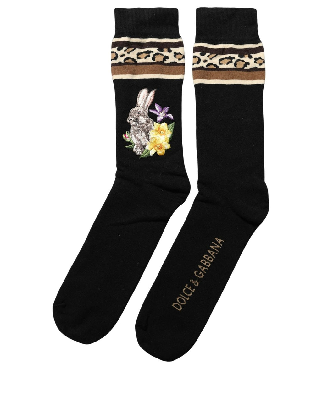 Dolce & Gabbana Black Rabbit Floral Wool Mid Calf Accessory Socks - Eljoys Fashion 
