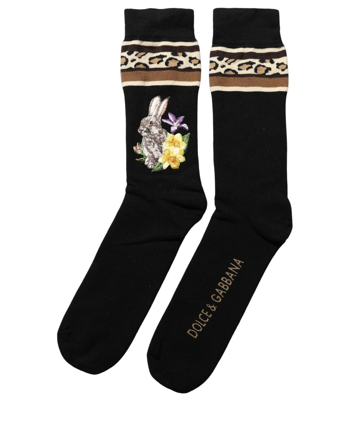 Dolce & Gabbana Black Rabbit Floral Wool Mid Calf Accessory Socks - Eljoys Fashion 
