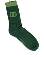 Dolce & Gabbana Green DG Logo Nylon Mid Calf Accessory Socks - Eljoys Fashion 
