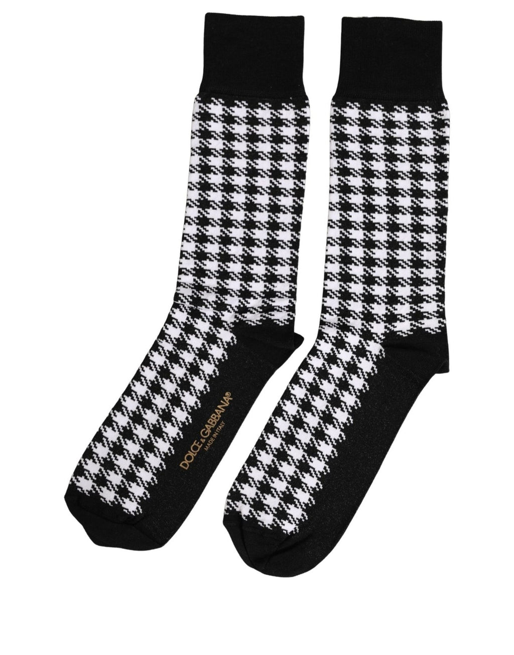 Dolce & Gabbana Black White Houndstooth Mid Calf Accessory Socks - Eljoys Fashion 