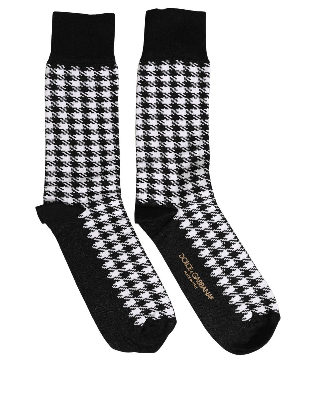 Dolce & Gabbana Black White Houndstooth Mid Calf Accessory Socks - Eljoys Fashion 