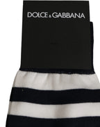 Dolce & Gabbana Black White Stripes Cotton Mid Calf Accessory Socks - Eljoys Fashion 