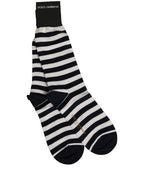 Dolce & Gabbana Black White Stripes Cotton Mid Calf Accessory Socks - Eljoys Fashion 