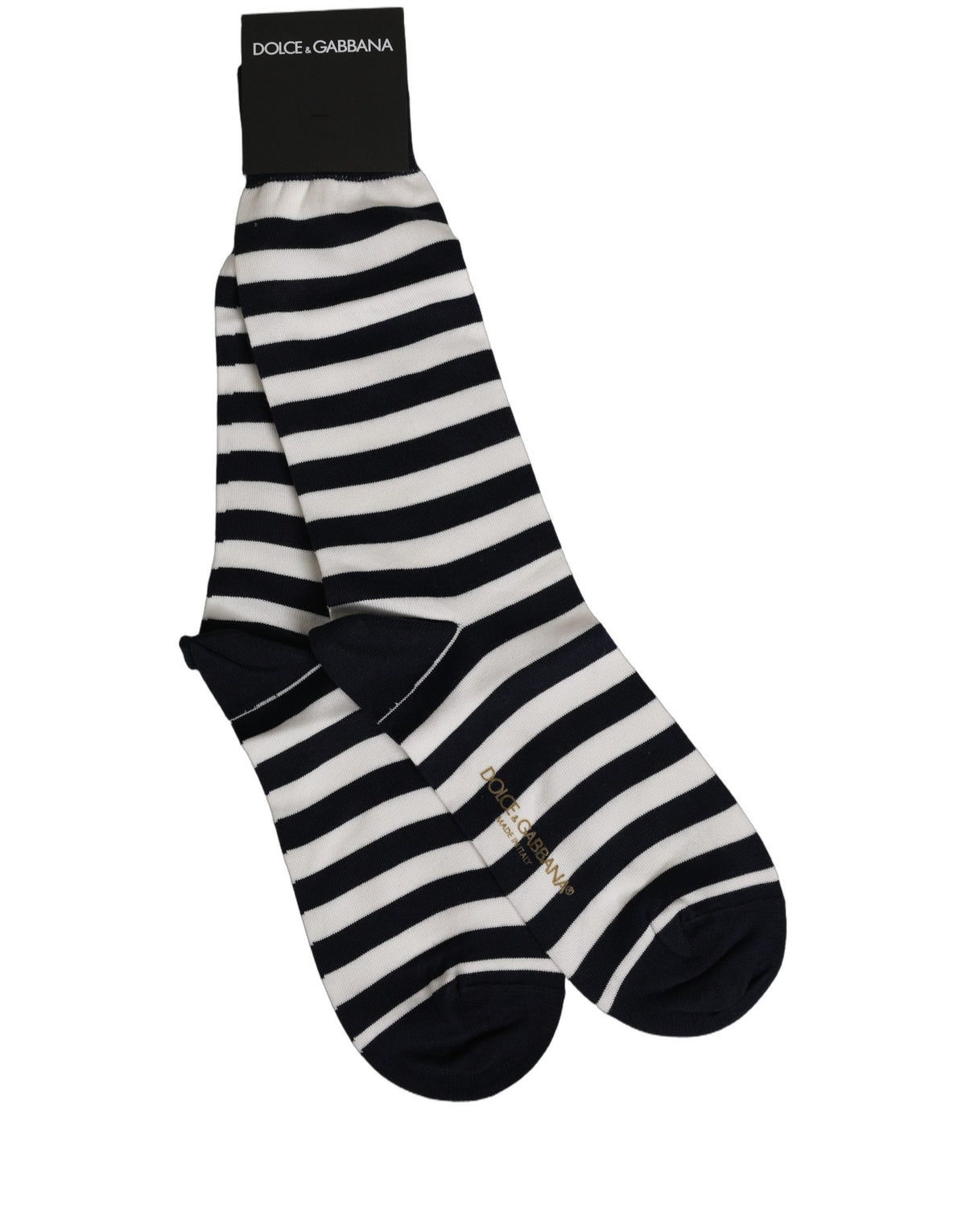Dolce & Gabbana Black White Stripes Cotton Mid Calf Accessory Socks - Eljoys Fashion 