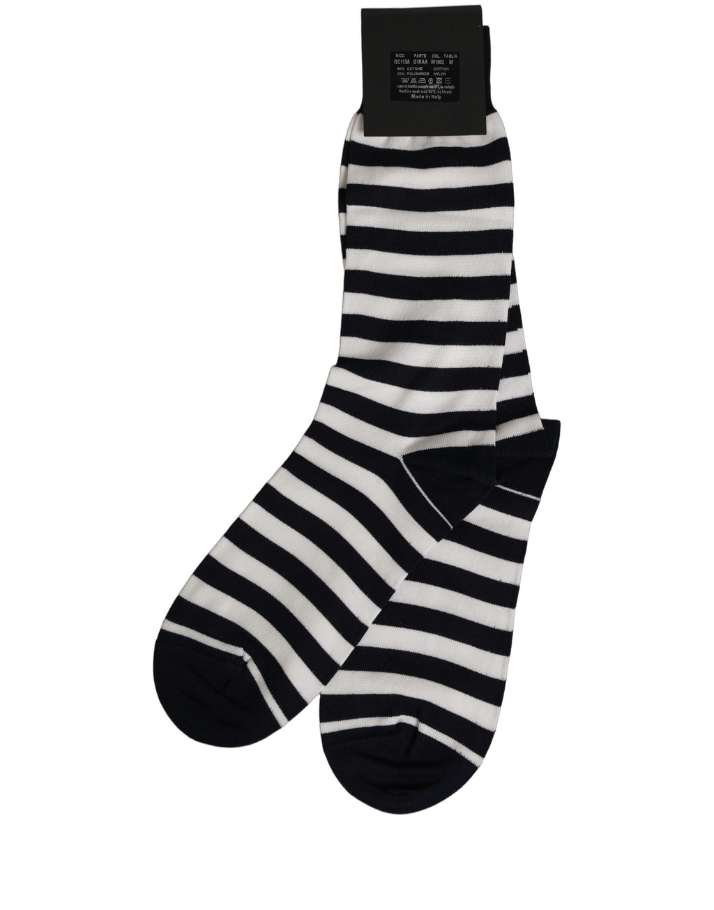 Dolce & Gabbana Black White Stripes Cotton Mid Calf Accessory Socks - Eljoys Fashion 