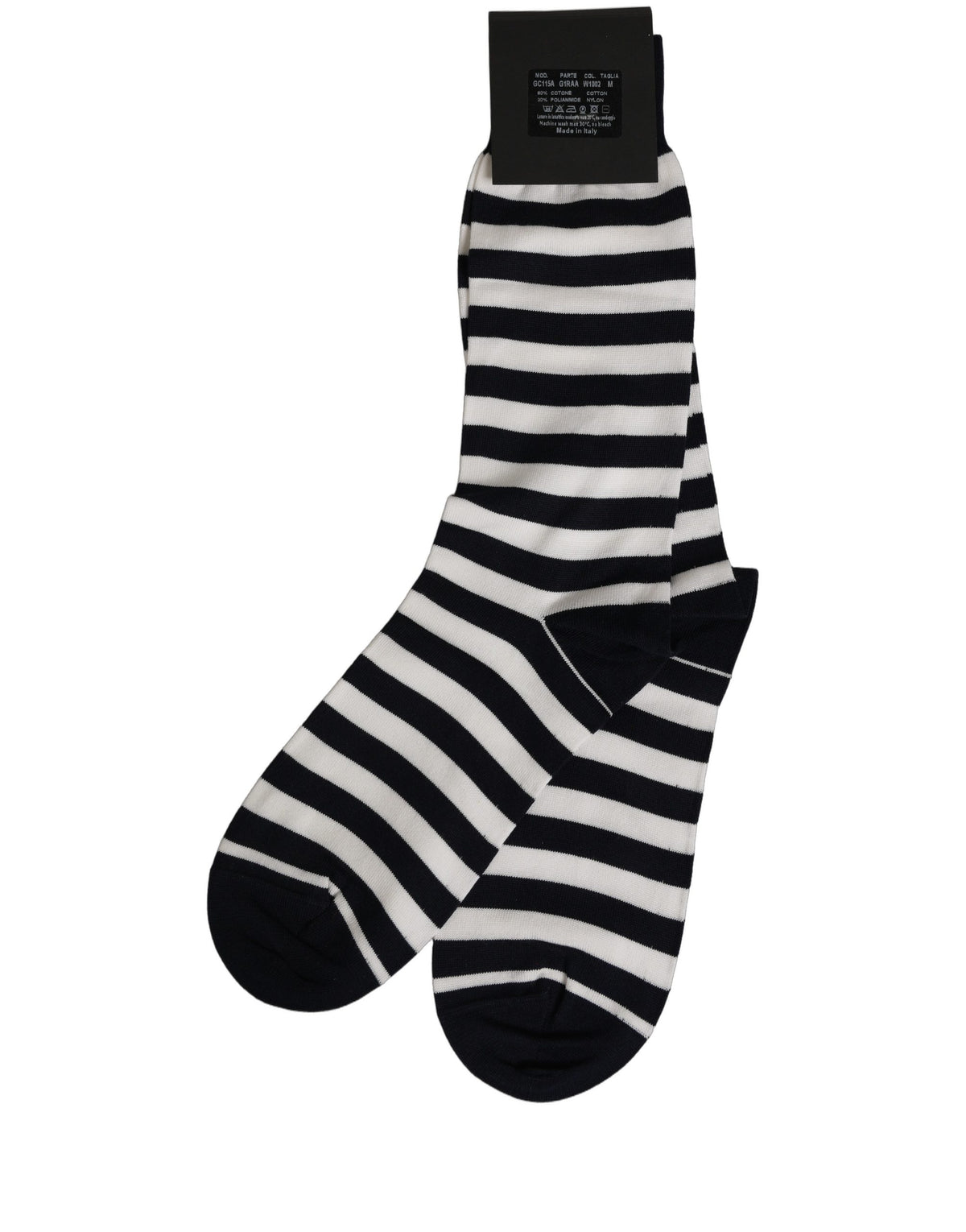 Dolce & Gabbana Black White Stripes Cotton Mid Calf Accessory Socks - Eljoys Fashion 