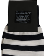 Dolce & Gabbana Black White Stripes Cotton Mid Calf Accessory Socks - Eljoys Fashion 