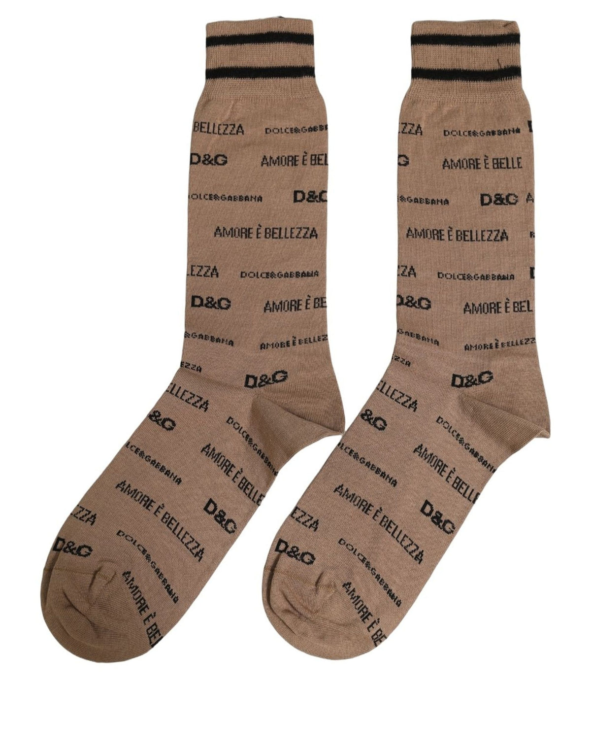 Dolce & Gabbana Brown Cotton Logo Print Mid Calf Accessory Socks - Eljoys Fashion 