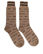 Dolce & Gabbana Brown Cotton Logo Print Mid Calf Accessory Socks - Eljoys Fashion 