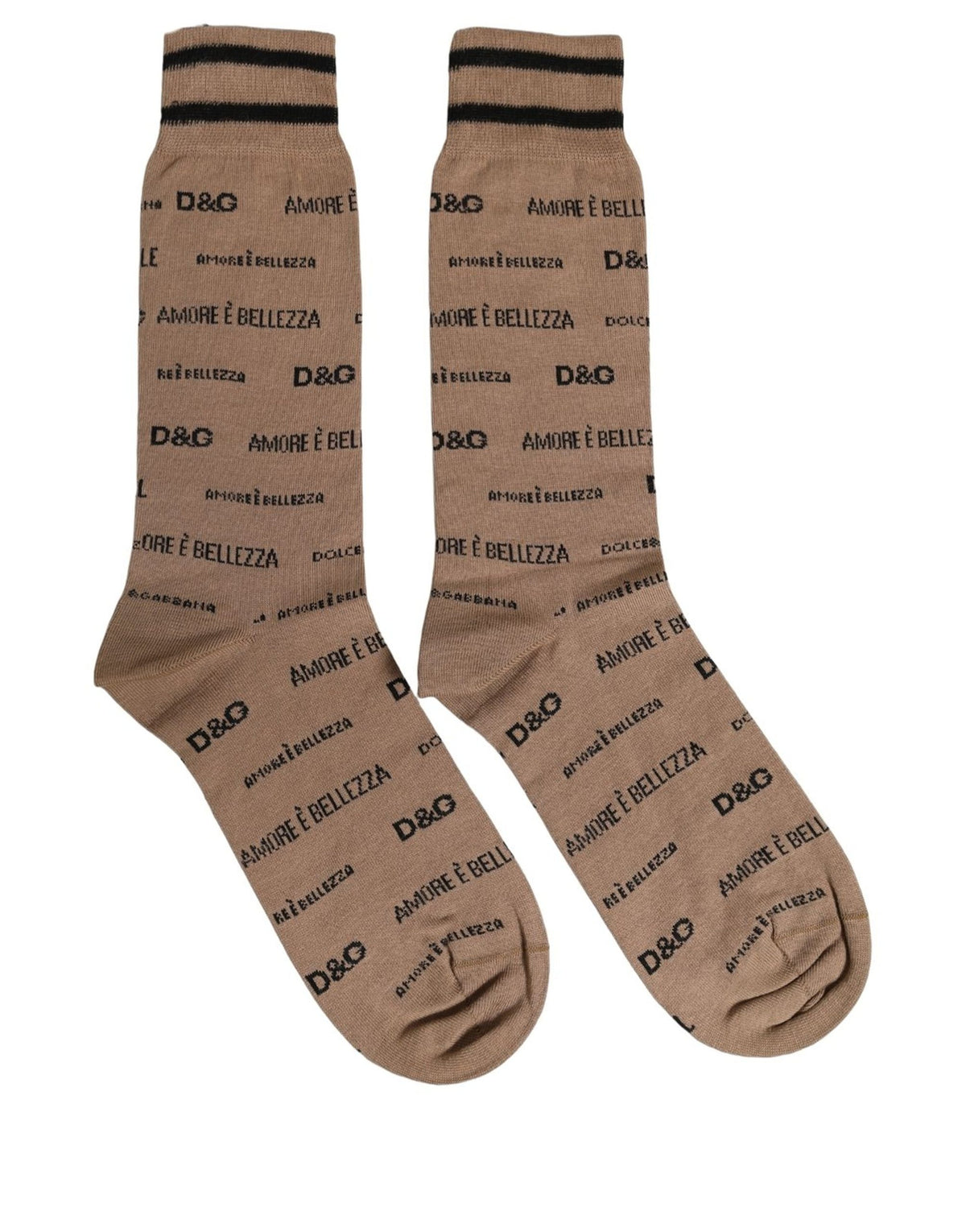 Dolce & Gabbana Brown Cotton Logo Print Mid Calf Accessory Socks - Eljoys Fashion 