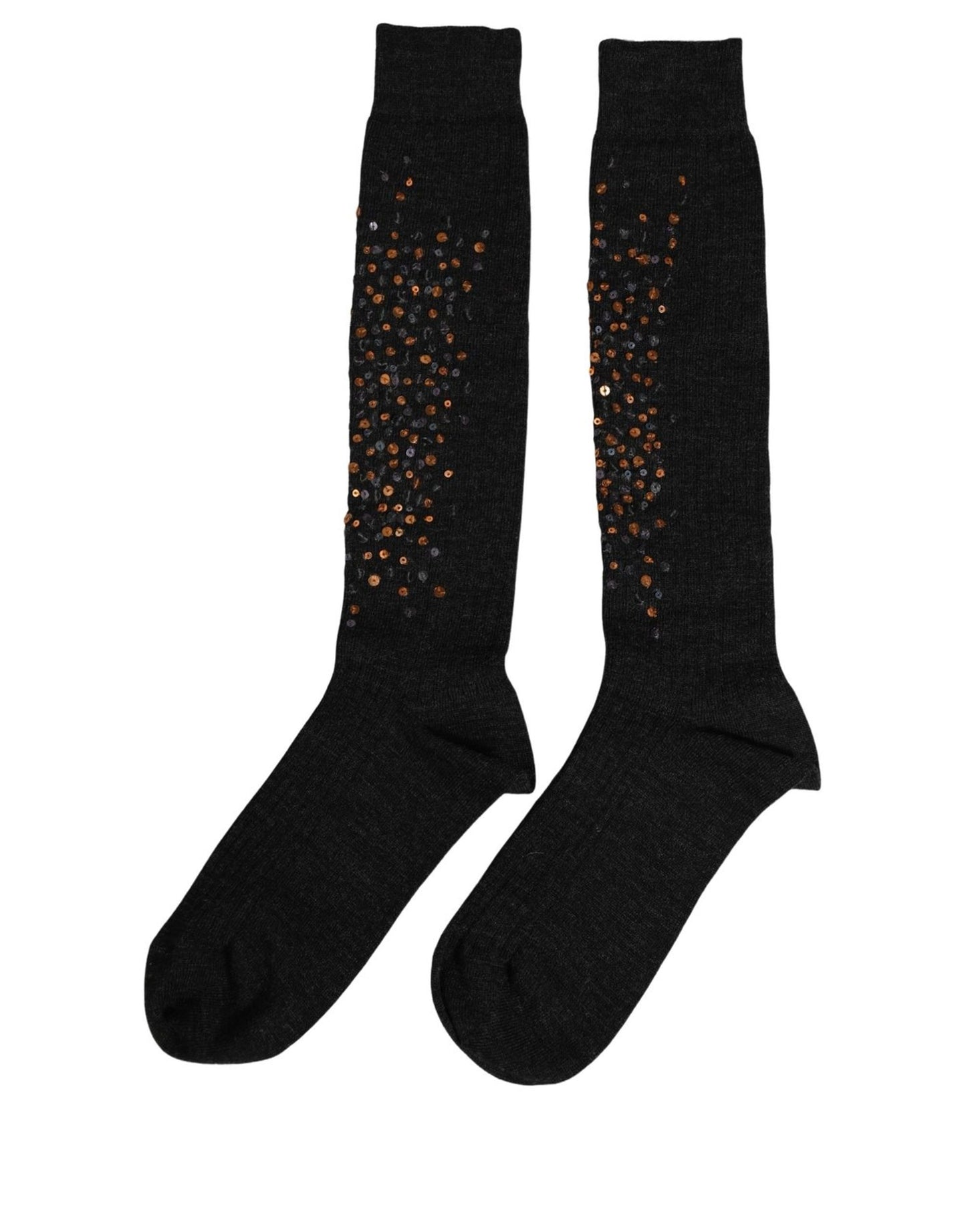 Dolce & Gabbana Dark Gray Sequined Wool Knee High Accessory Socks