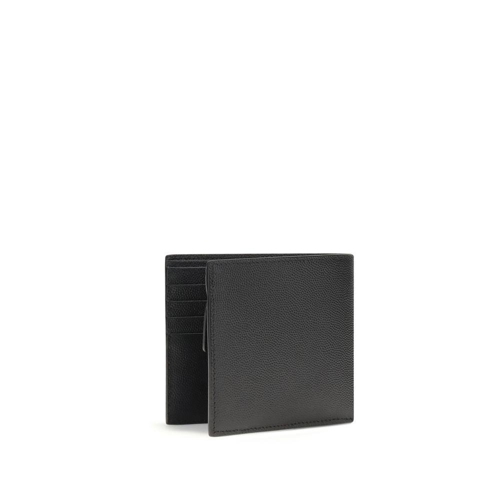 Saint Laurent Black Calf Leather Bos Taurus Wallet showing sleek design and textured leather exterior.