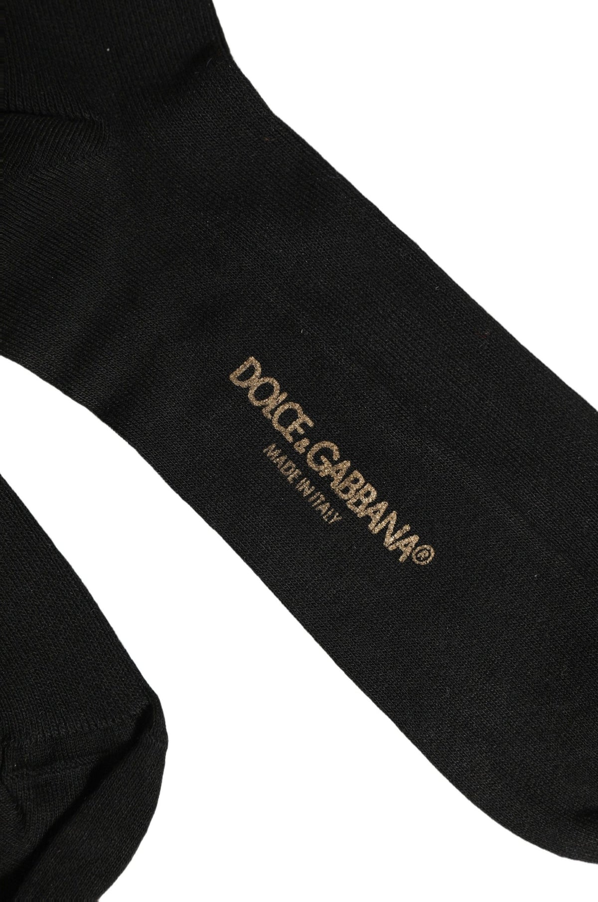 Dolce & Gabbana Black Cotton Ribbed Logo Over The Calf Women Socks - Eljoys Fashion 