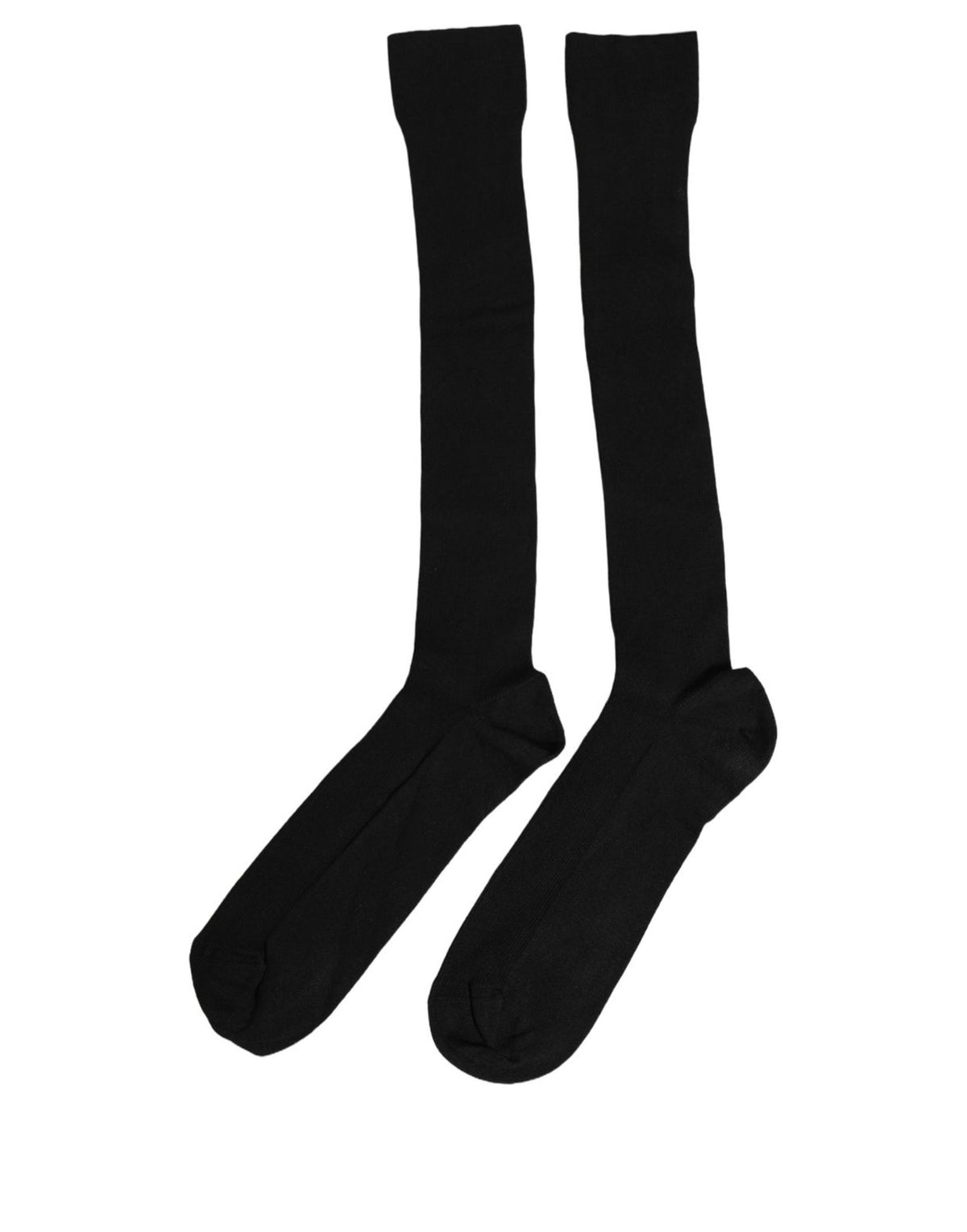 Dolce & Gabbana Black Cotton Ribbed Logo Over The Calf Women Socks - Eljoys Fashion 