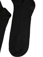 Dolce & Gabbana Black Cotton Ribbed Logo Over The Calf Women Socks - Eljoys Fashion 