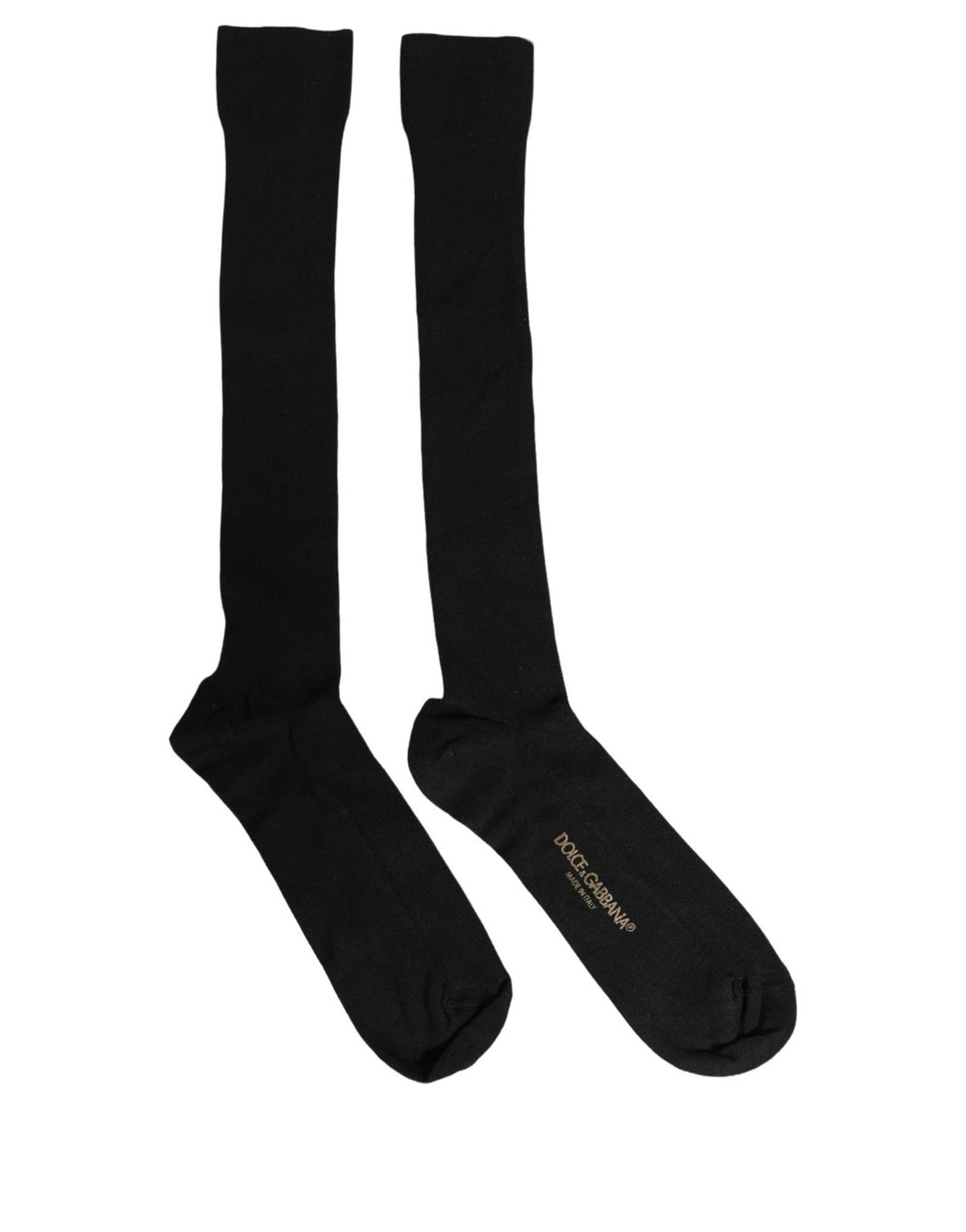 Dolce & Gabbana Black Cotton Ribbed Logo Over The Calf Women Socks - Eljoys Fashion 