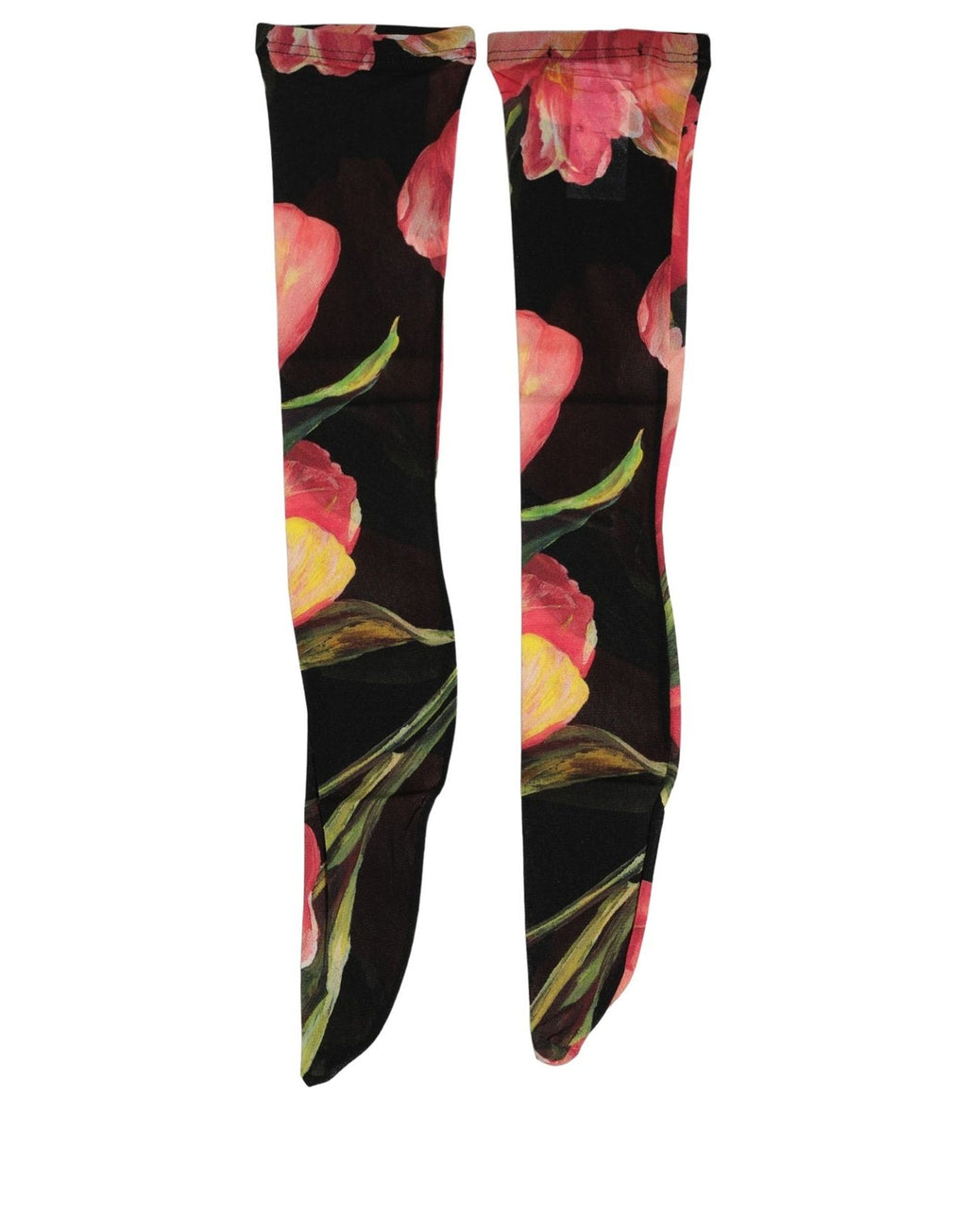 Dolce & Gabbana Black Pink Floral Tulip Nylon Stockings Socks - Eljoys Fashion 