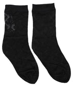 Dolce & Gabbana Black Floral Nylon Stretch Mid Calf Socks - Eljoys Fashion 