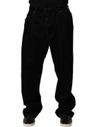 Dolce & Gabbana Black Cotton Relaxed Wide Leg Men Denim Jeans - Eljoys Fashion 