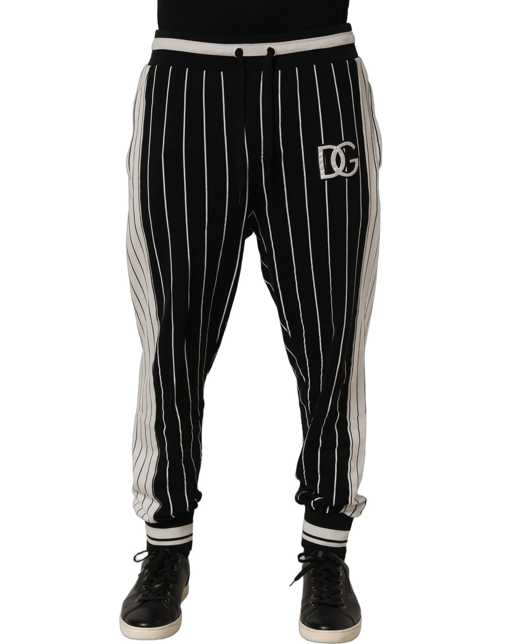 Dolce & Gabbana Black Striped DG Patch Men Sweatpants Pants - Eljoys Fashion 