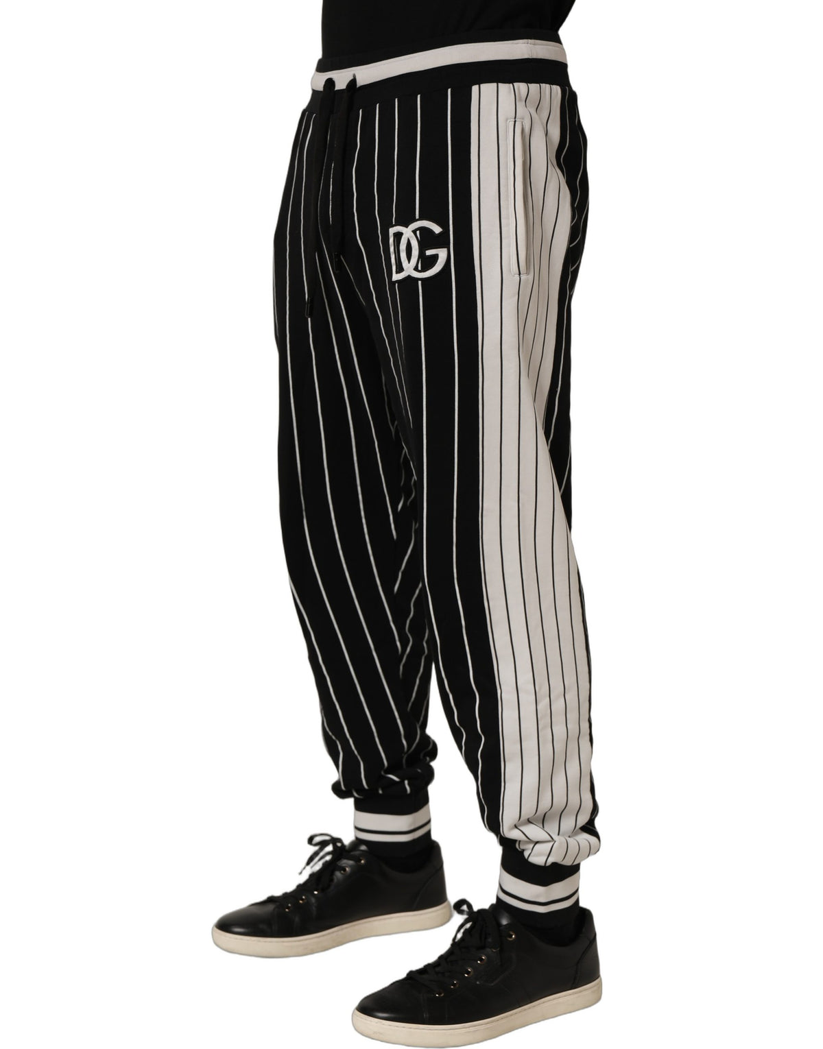 Dolce & Gabbana Black Striped DG Patch Men Sweatpants Pants - Eljoys Fashion 