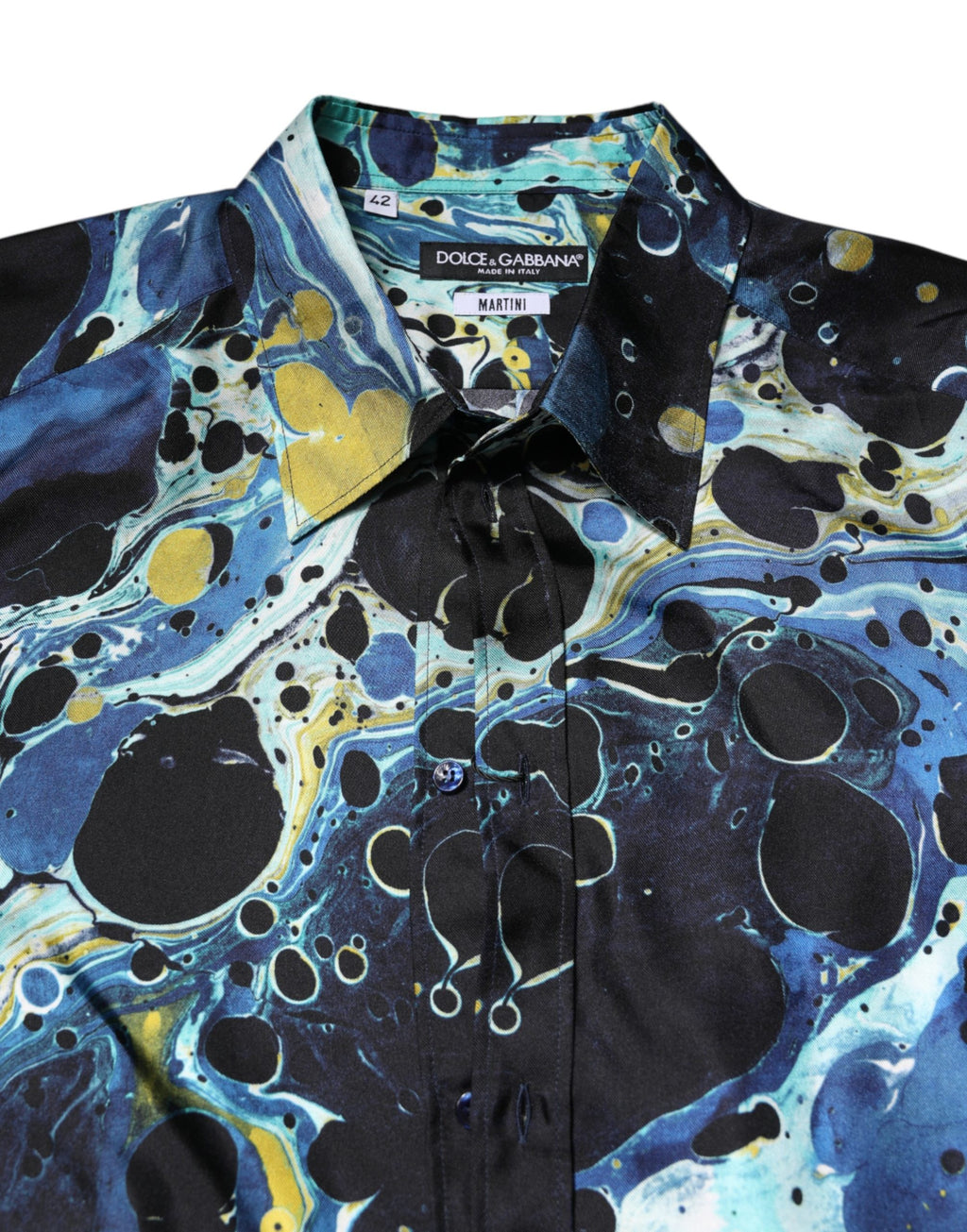 Dolce & Gabbana Blue Marble Print MARTINI Dress Formal Shirt - Eljoys Fashion 