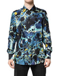 Dolce & Gabbana Blue Marble Print MARTINI Dress Formal Shirt - Eljoys Fashion 