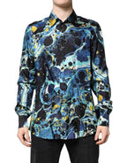 Dolce & Gabbana Blue Marble Print MARTINI Dress Formal Shirt - Eljoys Fashion 