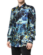 Dolce & Gabbana Blue Marble Print MARTINI Dress Formal Shirt - Eljoys Fashion 