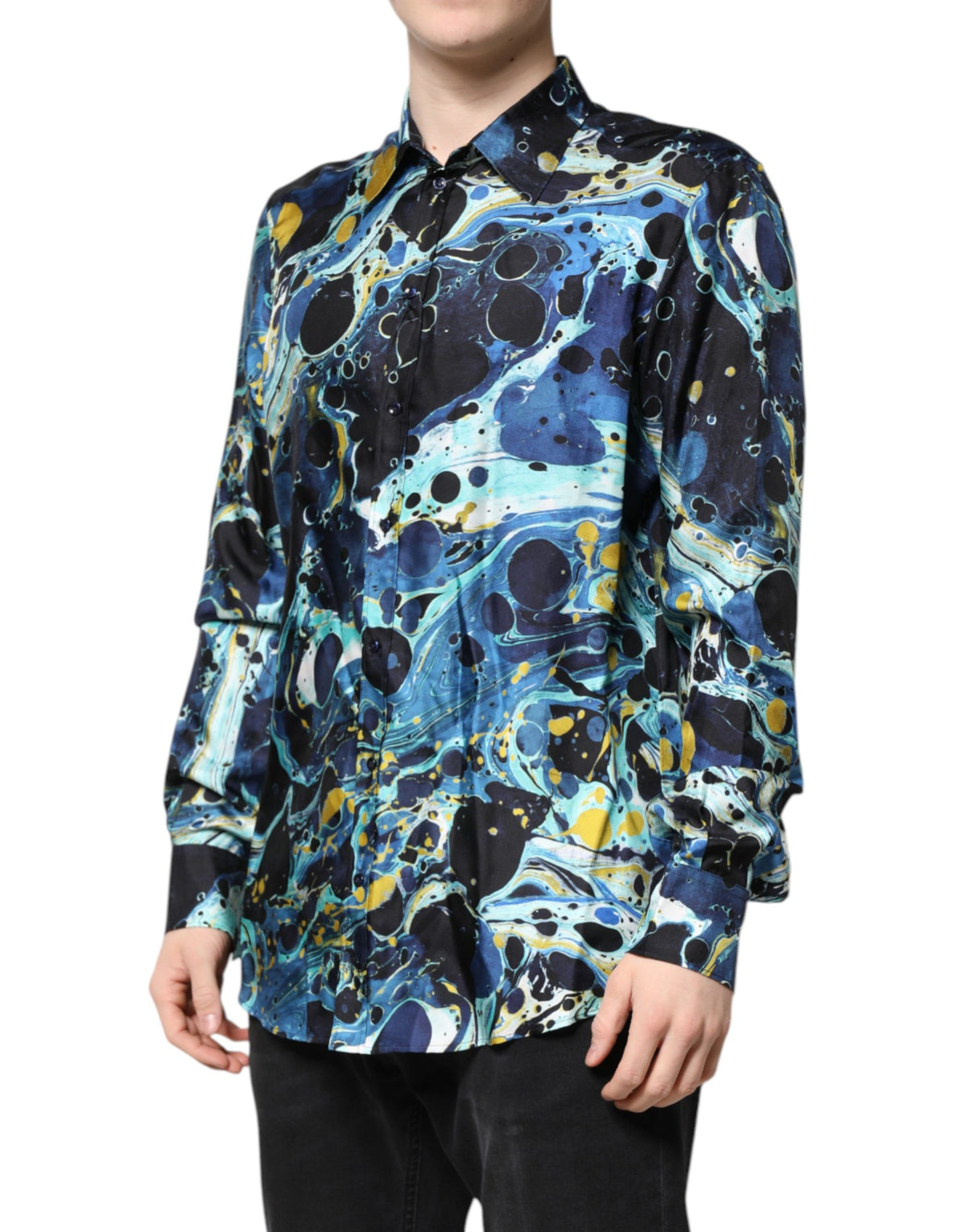 Dolce & Gabbana Blue Marble Print MARTINI Dress Formal Shirt - Eljoys Fashion 