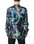 Dolce & Gabbana Blue Marble Print MARTINI Dress Formal Shirt - Eljoys Fashion 