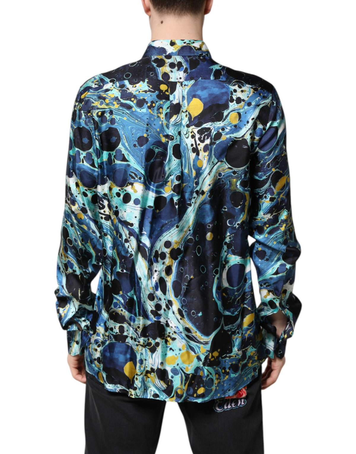 Dolce & Gabbana Blue Marble Print MARTINI Dress Formal Shirt - Eljoys Fashion 