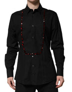 Dolce & Gabbana Black Crystal Embellished GOLD Dress Shirt - Eljoys Fashion 