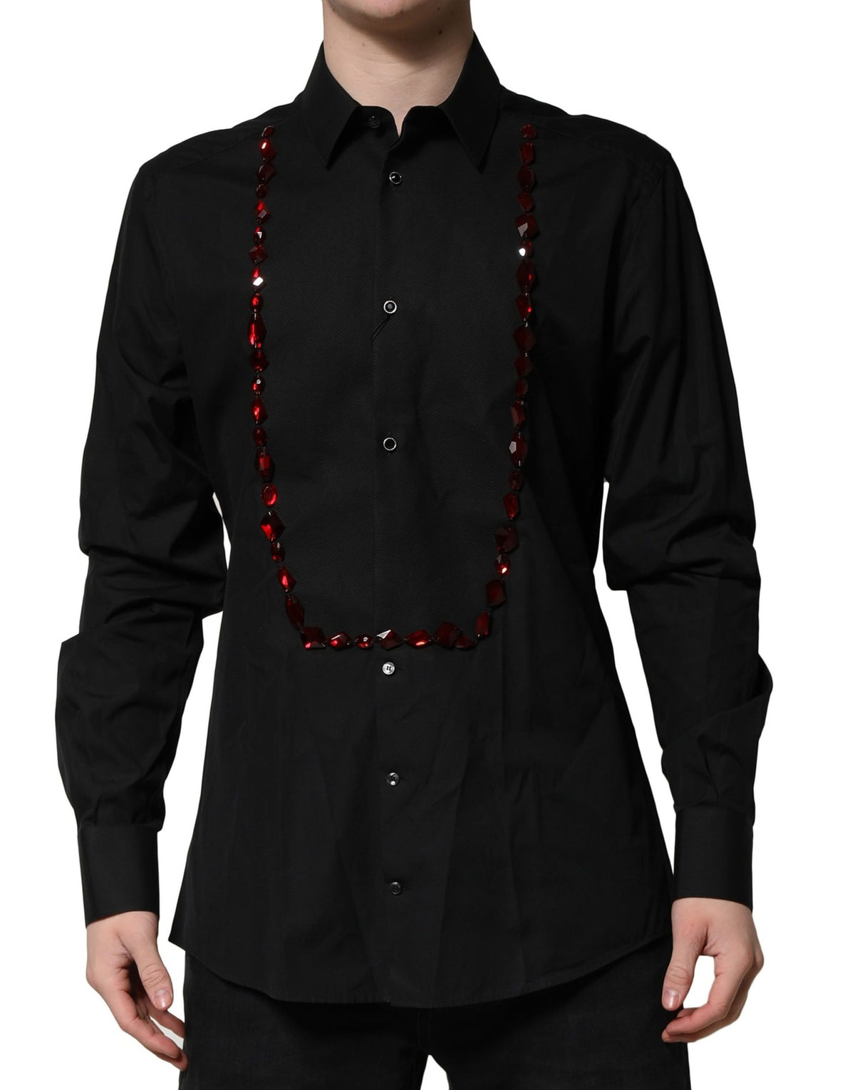 Dolce & Gabbana Black Crystal Embellished GOLD Dress Shirt - Eljoys Fashion 