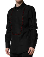 Dolce & Gabbana Black Crystal Embellished GOLD Dress Shirt - Eljoys Fashion 