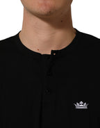 Dolce & Gabbana Black Crown Short Sleeved Henley Men T-shirt - Eljoys Fashion 