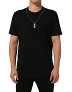 Dolce & Gabbana Black Dog Tag Short Sleeve CrewNeck T-shirt - Eljoys Fashion 