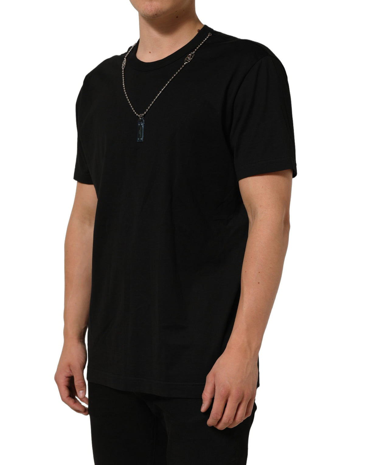Dolce & Gabbana Black Dog Tag Short Sleeve CrewNeck T-shirt - Eljoys Fashion 