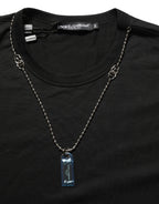 Dolce & Gabbana Black Dog Tag Short Sleeve CrewNeck T-shirt - Eljoys Fashion 