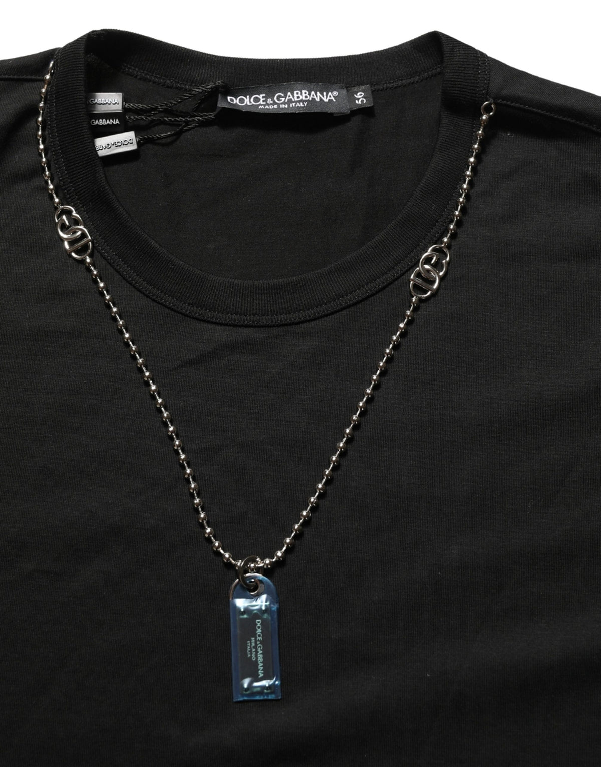 Dolce & Gabbana Black Dog Tag Short Sleeve CrewNeck T-shirt - Eljoys Fashion 