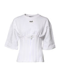 Dolce & Gabbana White Cotton Blend Corset Style Blouse Top