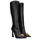 Versace Black Leather High Heel Boots Versace