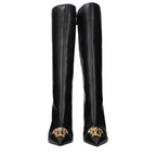 Versace Black Leather High Heel Boots Versace