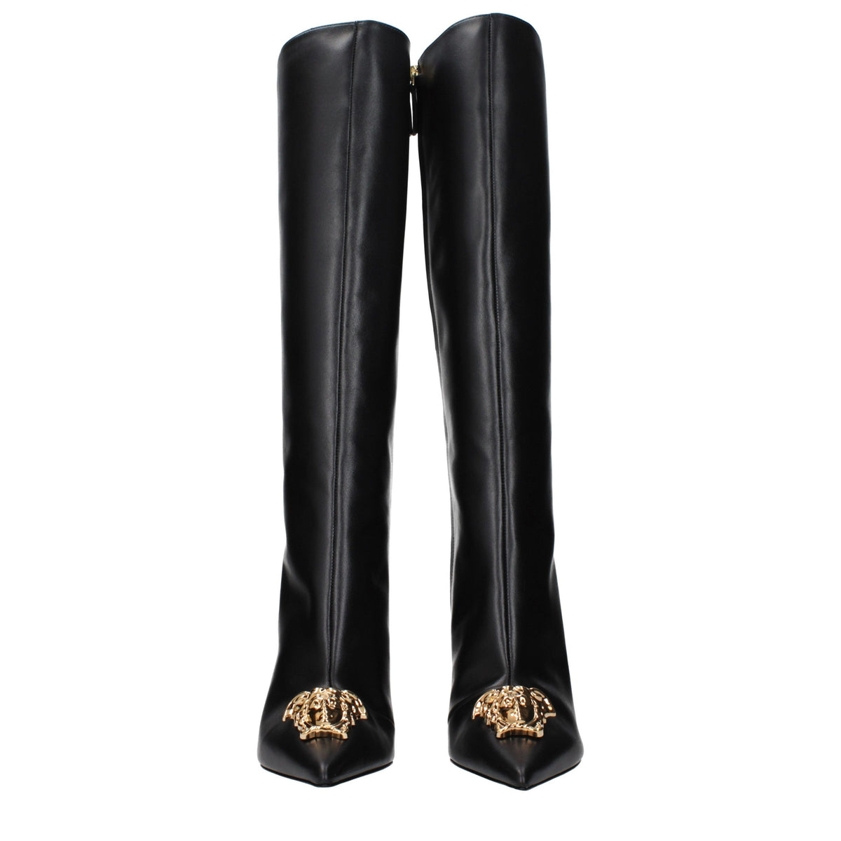Versace Black Leather High Heel Boots Versace