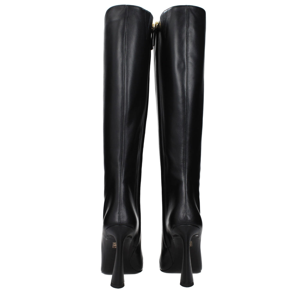 Versace Black Leather High Heel Boots Versace