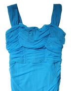 Dolce & Gabbana Blue Ruched Tulle Midi Square Neck Dress - Eljoys Fashion 