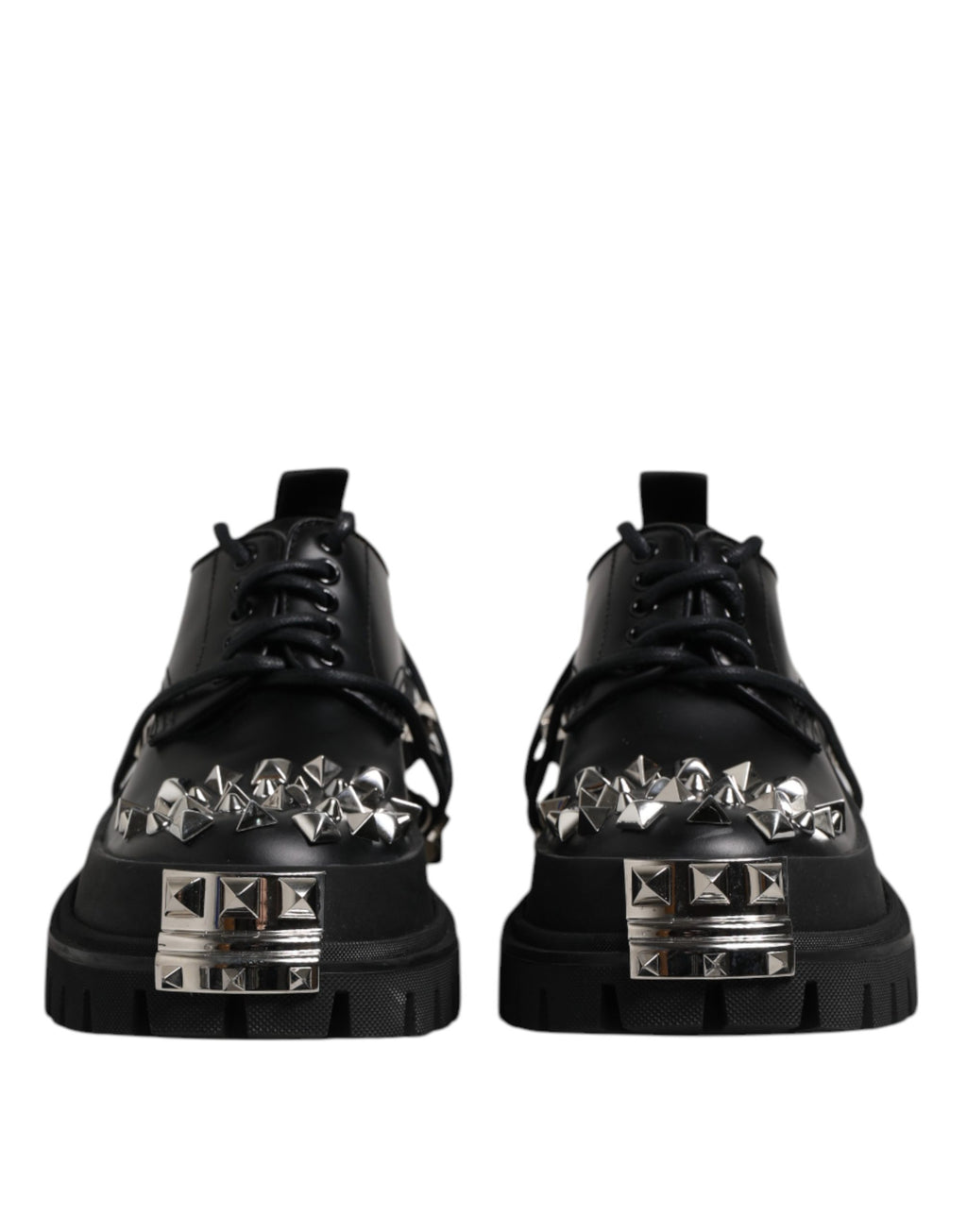 Dolce & Gabbana Black Studded Leather Hi-Trekking Derby Men Shoes - Eljoys Fashion 